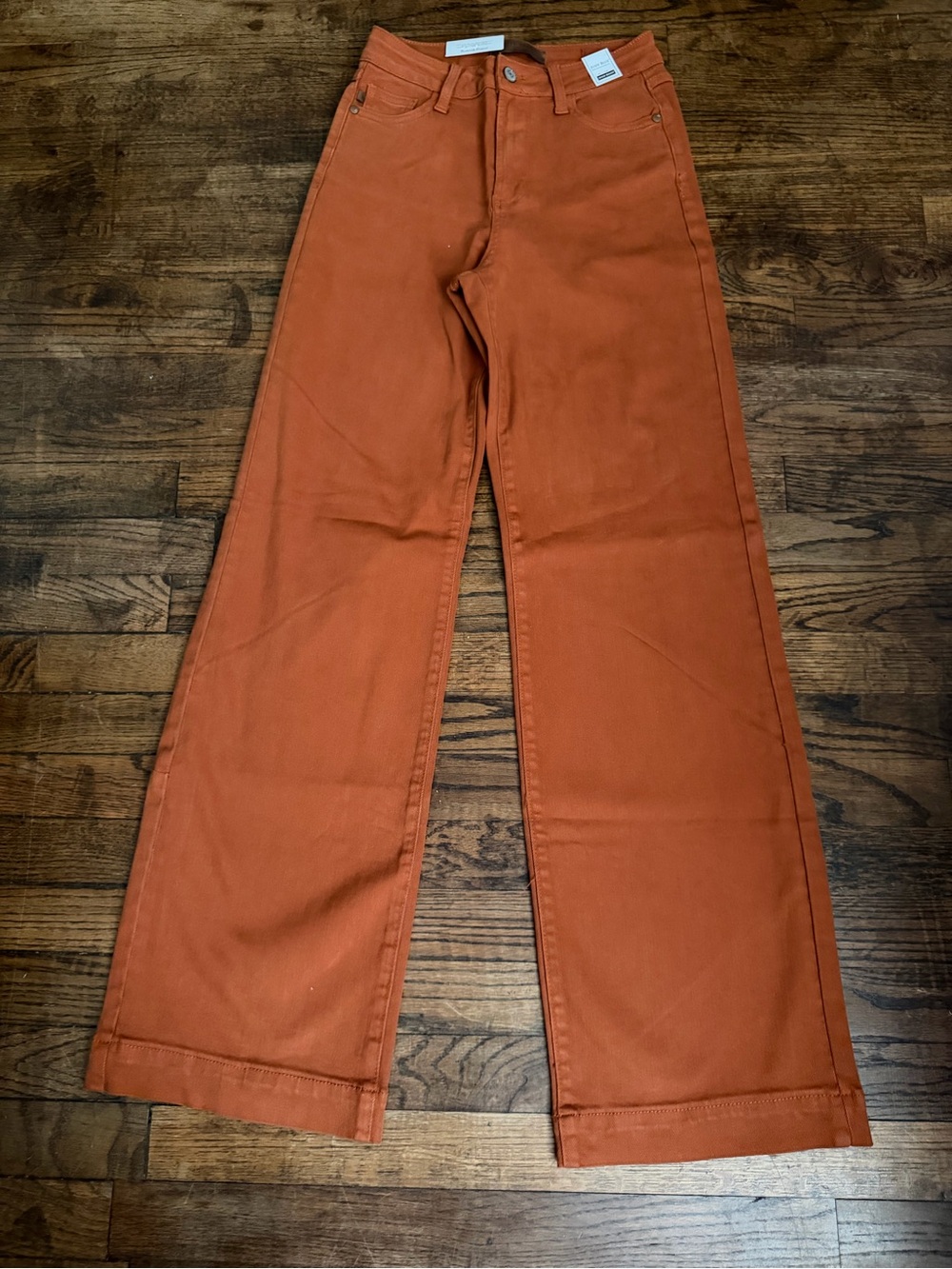 Judy Blue High Waist Garment Dyed Wide Leg Jeans in Rust/Burnt Orange 1/25 NWT